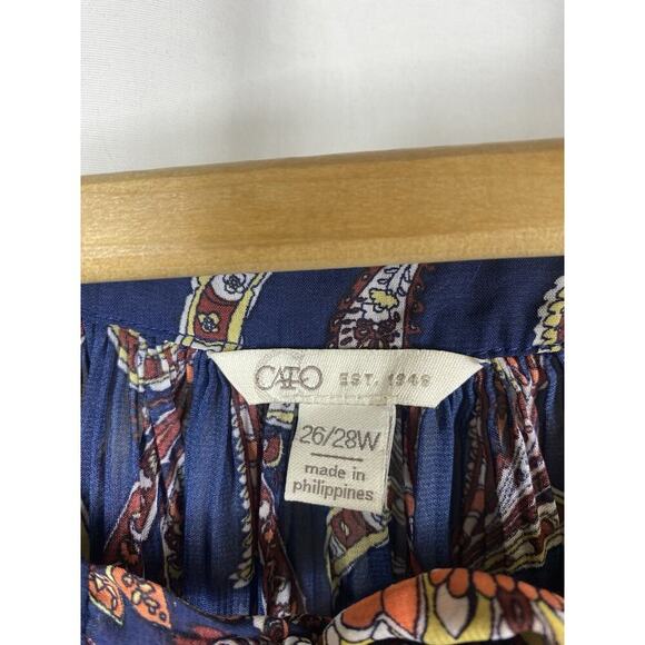 Cato Tunic Top 26/28W 4X 5X Peasant Chiffon Semi Sheer Blue Paisley Boho Artsy - Picture 13 of 16